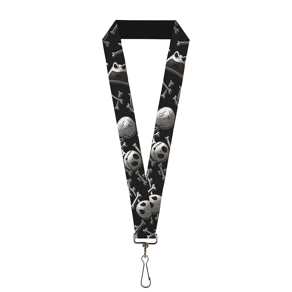 Lanyard - 1.0" - Nightmare Before Christmas Jack Skull & Crossbones Scattered Black Grays