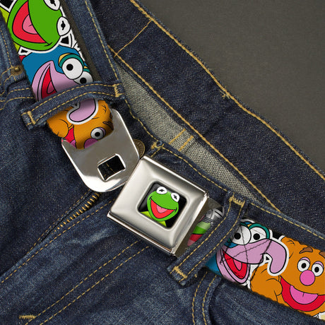 Kermit Face Full Color Black Seatbelt Belt - Muppets Faces CLOSE-UP Black Webbing