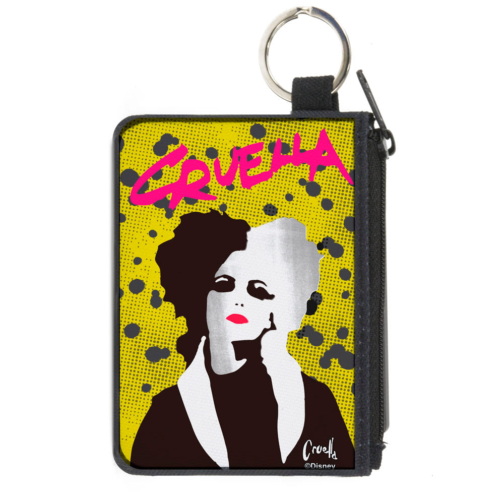 Canvas Zipper Wallet - MINI X-SMALL - CRUELLA Cruell World Pose Halftone Yellow Gray Pink