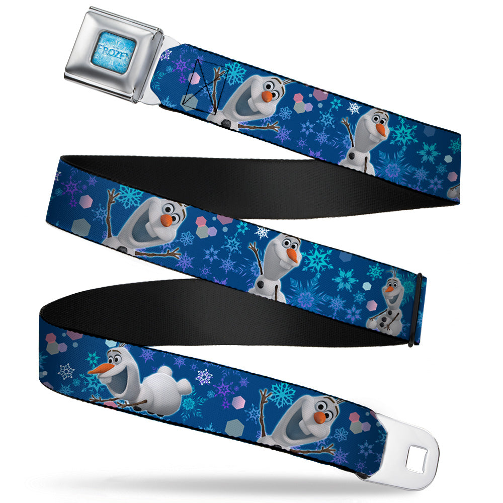 FROZEN Logo Full Color Blues Seatbelt Belt - Frozen Olaf Poses/Snowflakes Blues Webbing