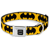 Batman Full Color Black Silver Black Seatbelt Buckle Collar - Bat Signal-5 Black/Yellow/Black