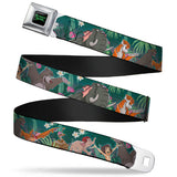 THE JUNGLE BOOK Full Color Black Green Seatbelt Belt - The Jungle Book 8-Character Group Greens Webbing