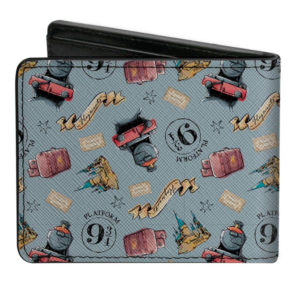 Bi-Fold Wallet - Harry Potter Hogwarts Express Icons Collage Sky Blue