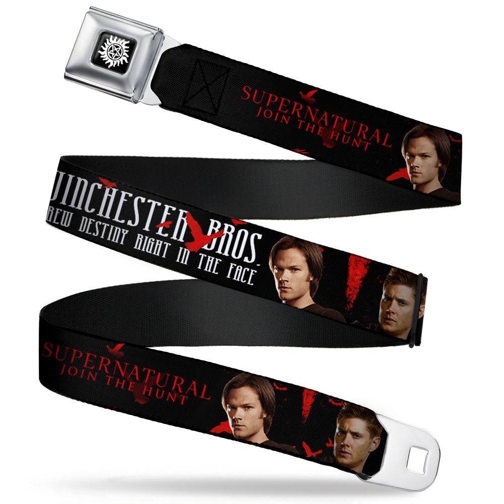 Winchester Logo Full Color Black White Seatbelt Belt - SUPERNATURAL-WINCHESTER BROS. SCREW DESTINY/Pose Black/Red/White Webbing