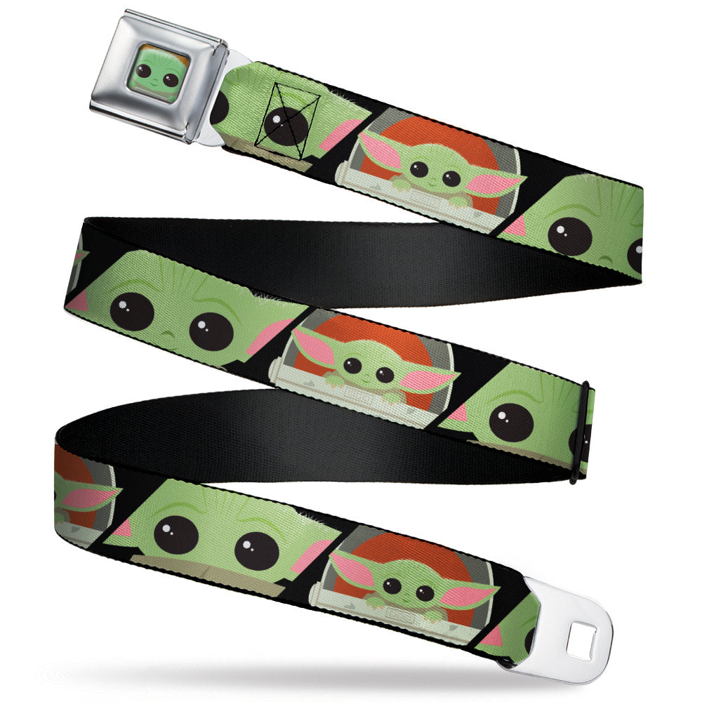 Star Wars The Child Chibi Face CLOSE-UP Full Color Seatbelt Belt - Star Wars The Child Chibi Face Blocks Black Webbing