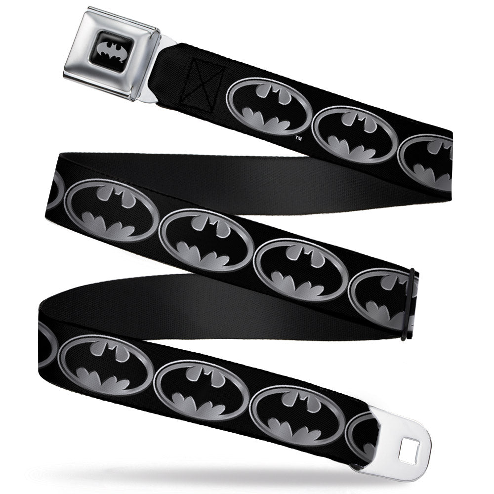 Batman Black Silver Seatbelt Belt - Batman Shield Black/Silver Webbing