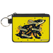 Canvas Zipper Wallet - MINI X-SMALL - Harry Potter HUFFLEPUFF Badger PATIENCE DEDICATION LOYALTY Tattoo Yellow