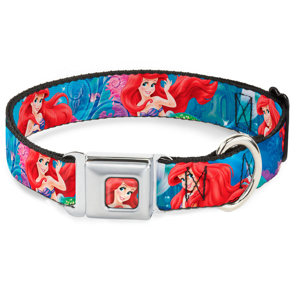 Ariel Face3 Full Color Blue Seatbelt Buckle Collar - Ariel Vivid Underwater Sparkle Poses/Castle