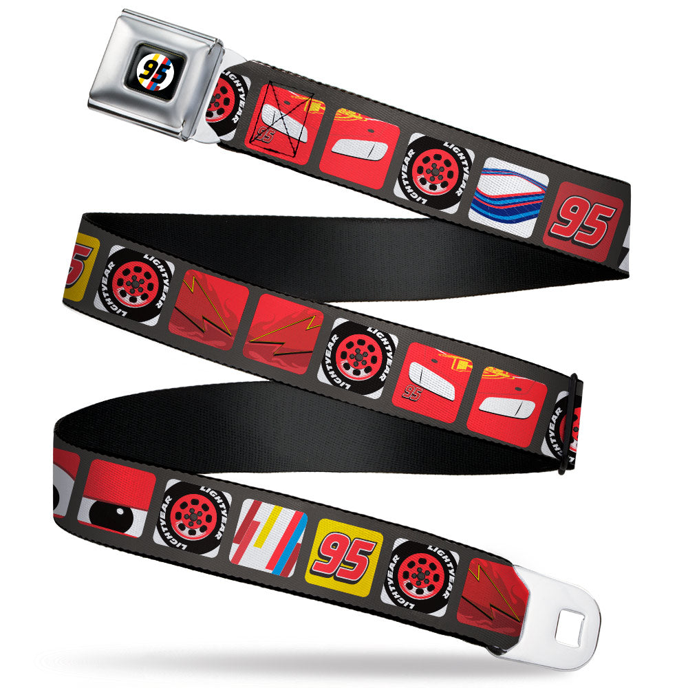 Cars Lightning McQueen 95 Logo Full Color Black/White/Multi Color Seatbelt Belt - Cars 16-Lightning McQueen Block Icons Webbing