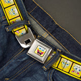 SpongeBob Open Mouth Smile Full Color Seatbelt Belt - SpongeBob 10-Expressions Filmstrip Yellows/Black/White Webbing