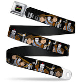 Classic TMNT Logo Full Color Seatbelt Belt - Casey Jones Action Poses/Skyline Black/White Webbing