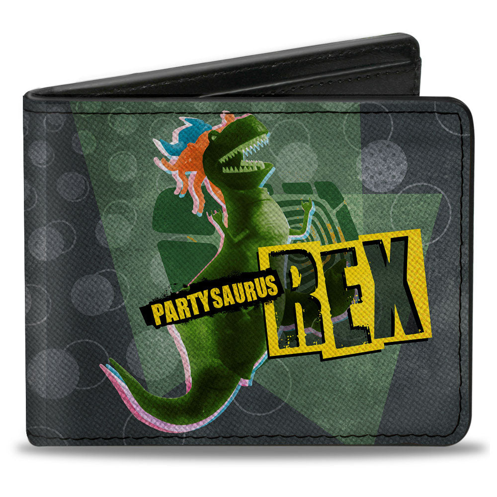 Bi-Fold Wallet - Toy Story PARTYSAURUS REX Dancing Pose Grays Multi Color