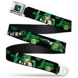 GREEN ARROW Logo Full Color Black Green Seatbelt Belt - GREEN ARROW Action Poses/Targets Black/Greens Webbing