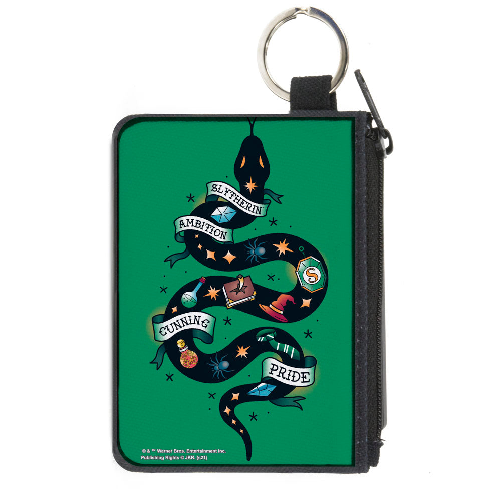 Canvas Zipper Wallet - MINI X-SMALL - Harry Potter SLYTHERIN Serpent AMBITION CUNNING PRIDE Tattoo Green