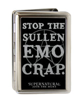 Business Card Holder - LARGE - STOP THE SULLEN EMO CRAP Pentagram Reverse Brushed