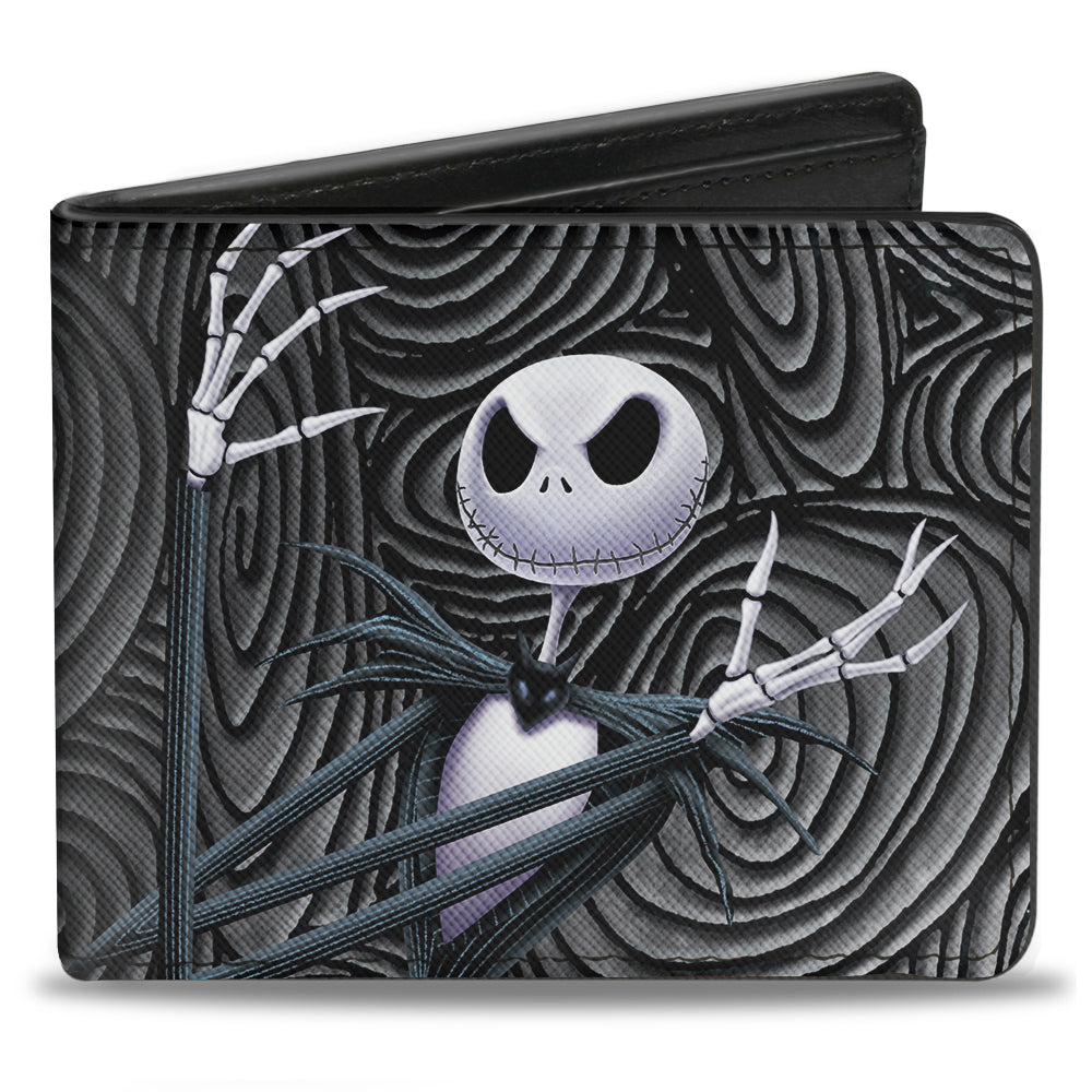 Bi-Fold Wallet - Nightmare Before Christmas Jack Arms Crossed Pose + JACK Swirls Black Grays