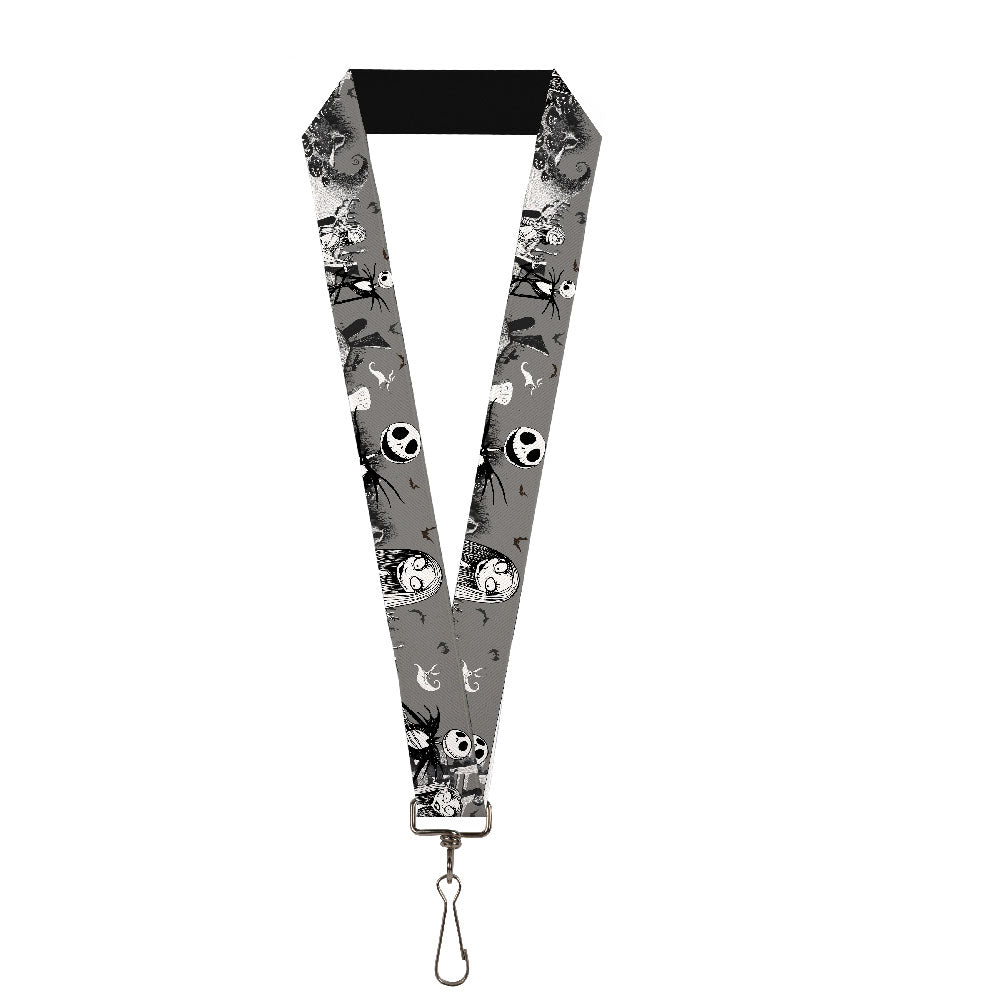 Lanyard - 1.0" - NBC Jack & Sally Cemetery Scene Gray Black White