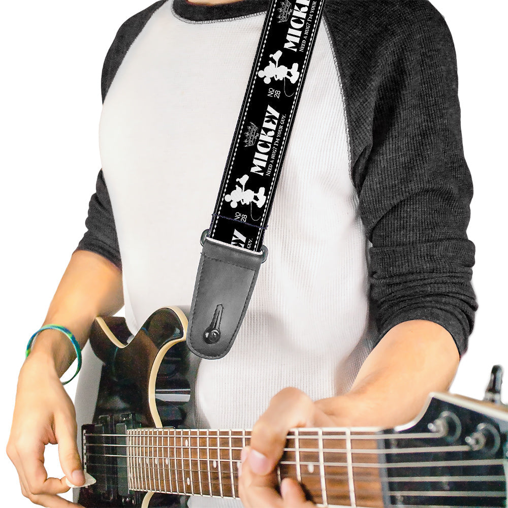 Guitar Strap - Mickey Standing2 Silhouette NEED A HUG? I'M YOUR GUY Black White