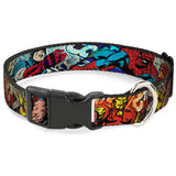 Plastic Clip Collar - 4-Superhero Action Poses/Comic Scenes White/Black/Full Color Splatter