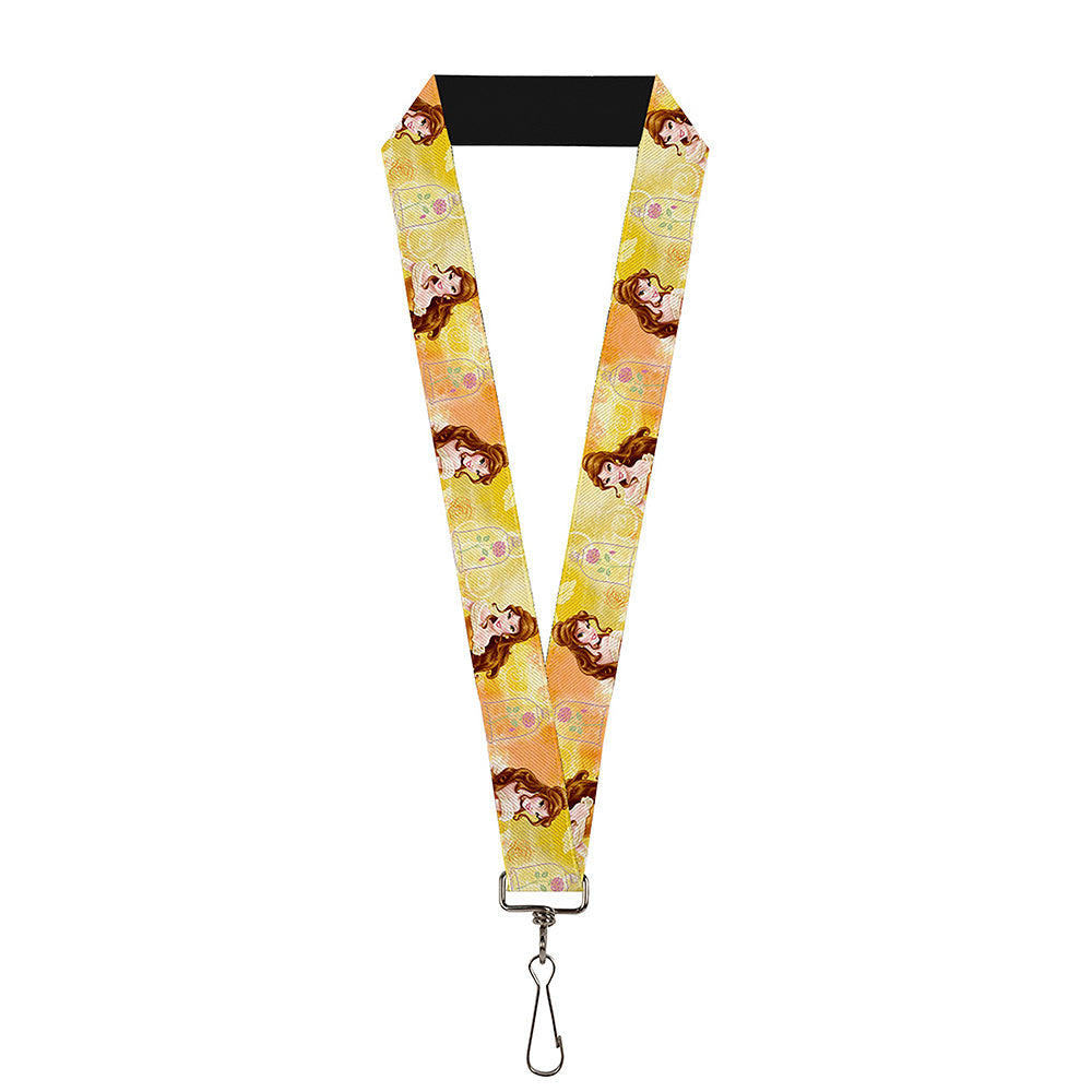 Lanyard - 1.0" - Belle Poses Enchanted Rose Story Script Yellow Pinks