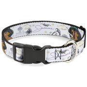 Plastic Clip Collar - Aladdin Jasmine Palace Pose with Script and Flowers White/Purples