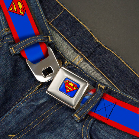 Superman Full Color Blue Seatbelt Belt - Superman Shield/Stripe Red/Blue Webbing