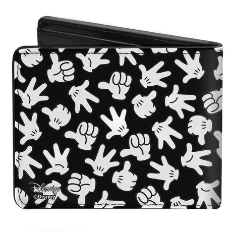 Bi-Fold Wallet - Mickey Mouse Hand Gestures Scattered Black White