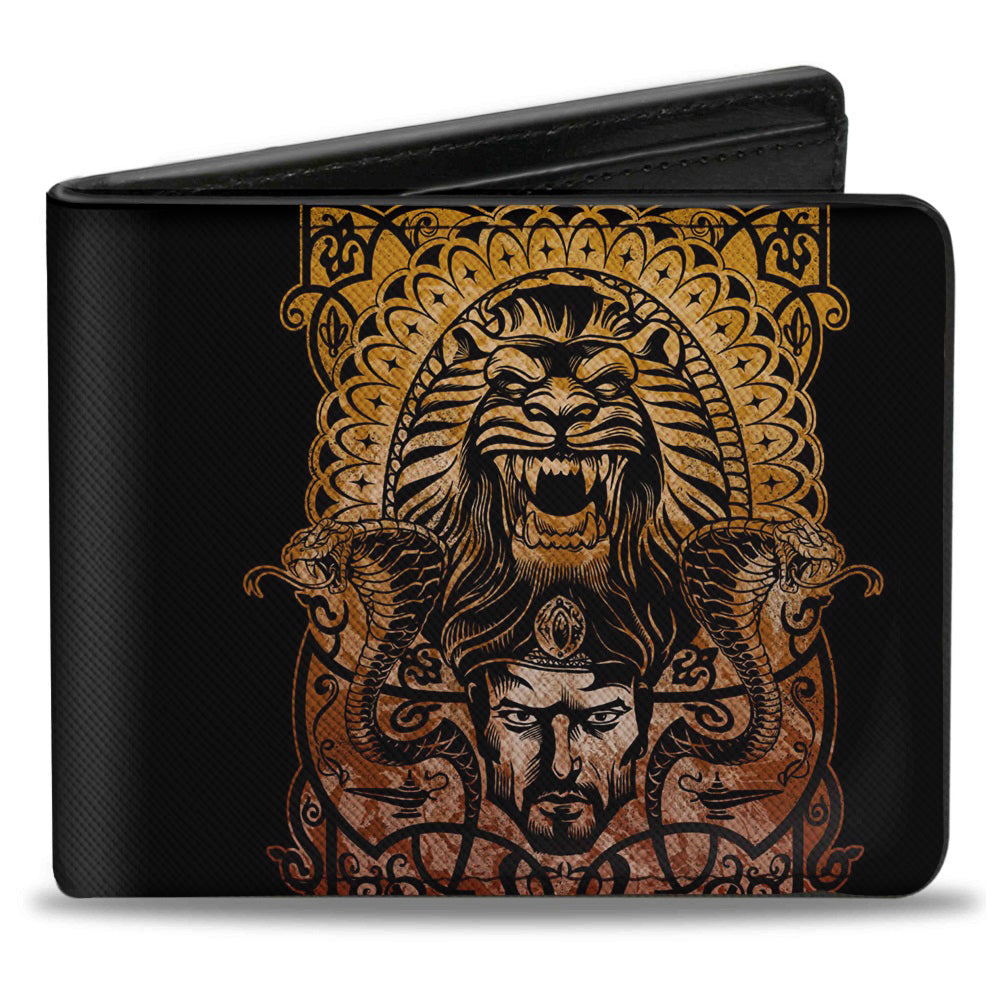 Bi-Fold Wallet - Aladdin 2019 Jafar Snakes Cave of Wonders Tiger Icons Black Golds Reds