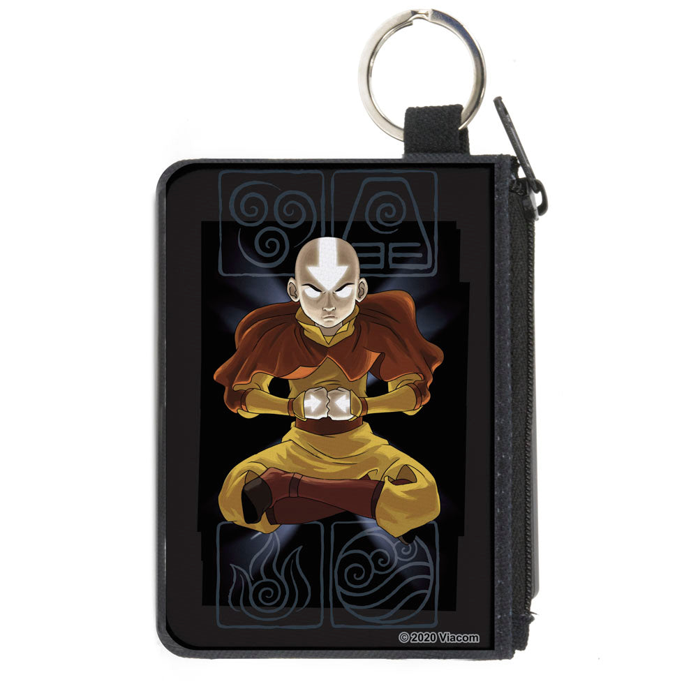 Canvas Zipper Wallet - MINI X-SMALL - Avatar the Last Airbender Aang Meditating Pose Bending Elements Icons Black Grays