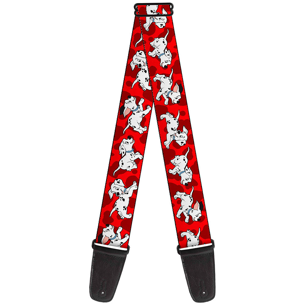 Guitar Strap - Dalmatians Running Paws Reds White Black