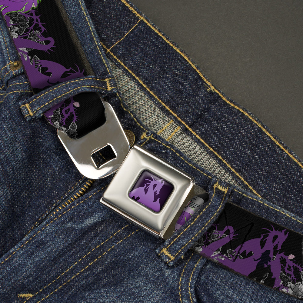 Dragon Maleficent Full Color Black Purple Seatbelt Belt - Maleficent & Diablo Black Roses/Purples Webbing