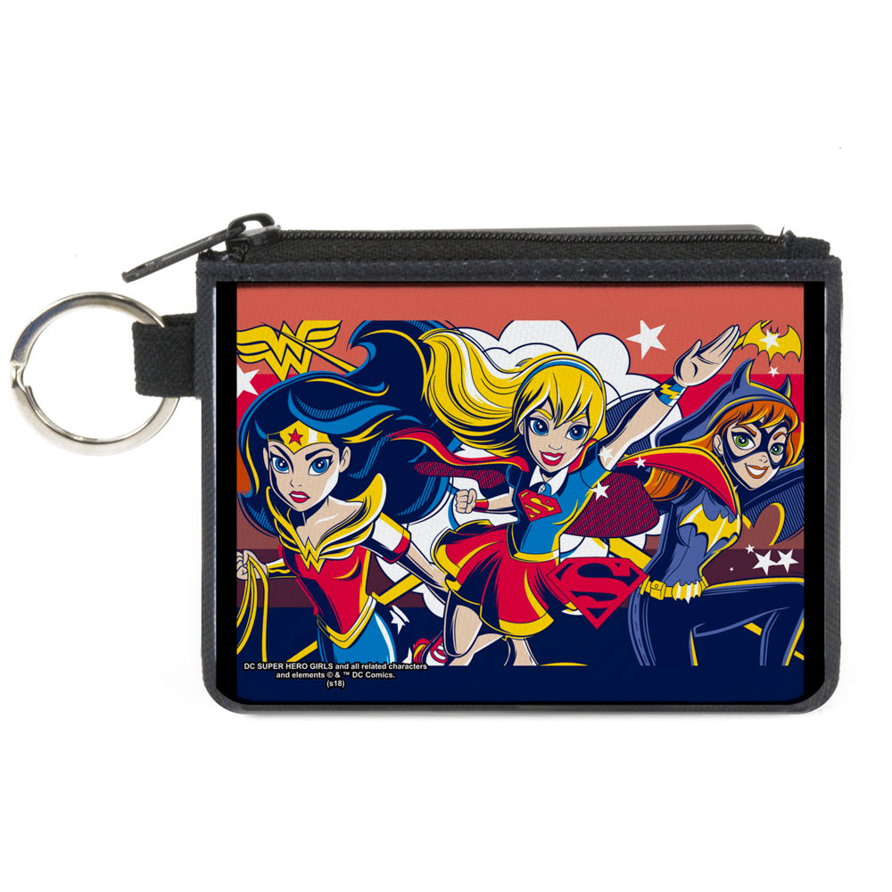 Canvas Zipper Wallet - MINI X-SMALL - DC Super Hero Girls Trio Group Pose Logo Reds Blues