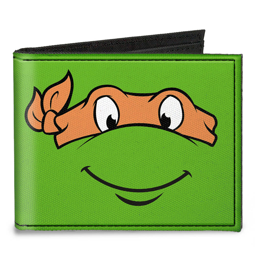 Canvas Bi-Fold Wallet - Classic TMNT Michaelangelo Face CLOSE-UP Green Orange