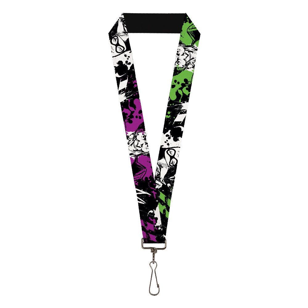 Lanyard - 1.0" - Joker Smiling Harley Quinn Eyes Splatter Black White Purple Green