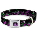 Dragon Maleficent Full Color Black Purple Seatbelt Buckle Collar - Maleficent & Diablo Black Roses/Purples