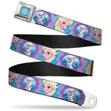 FROZEN Logo Full Color Blues Seatbelt Belt - Frozen Elsa Poses/Olaf Pose Cameos Blues/Purples Webbing