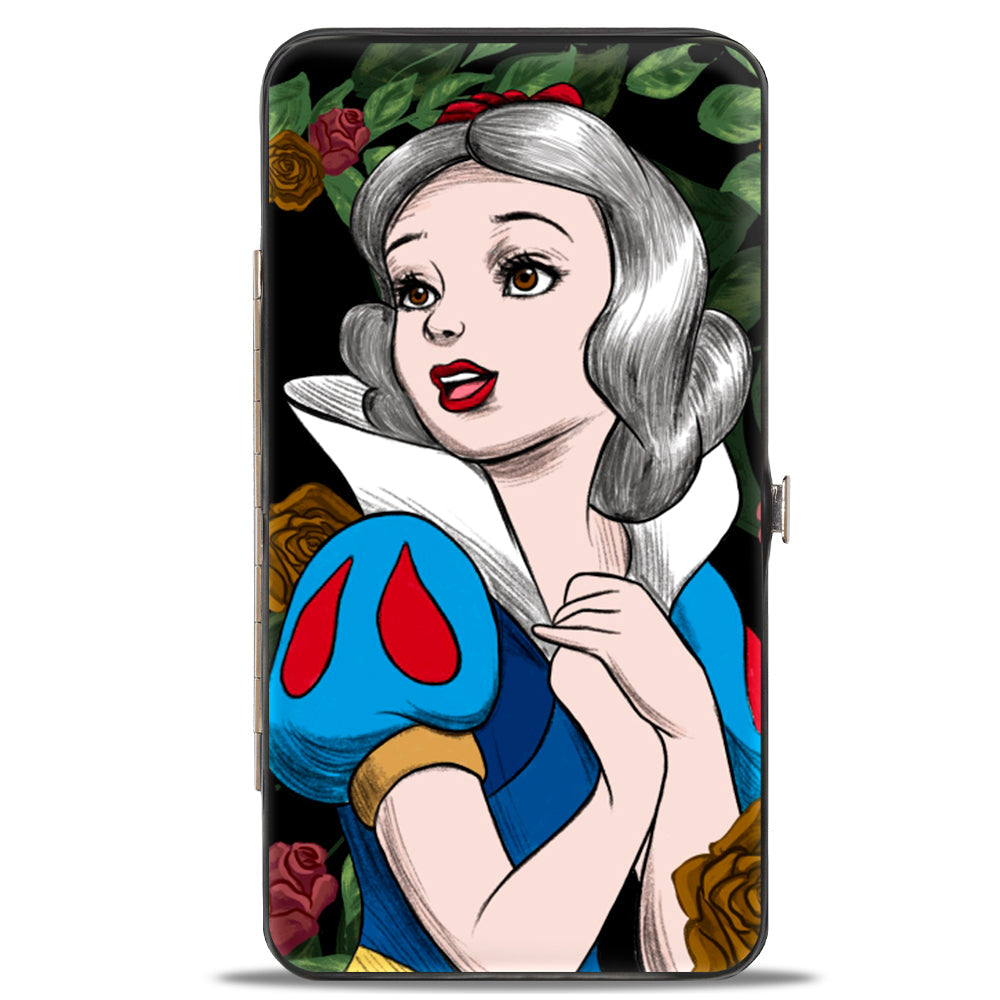 Hinged Wallet - Snow White Pose Sketch Roses Black Greens Reds Golds