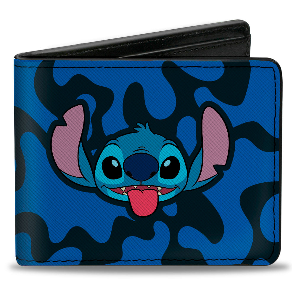 Bi-Fold Wallet - Lilo and Stitch Stitch Tongue Out Smile Camo Blues