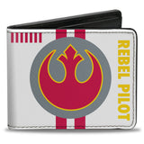 Bi-Fold Wallet - Star Wars Rebel Alliance Insignia REBEL PILOT + Lightsaber X-Wing Fighter White Red Gray Yellow