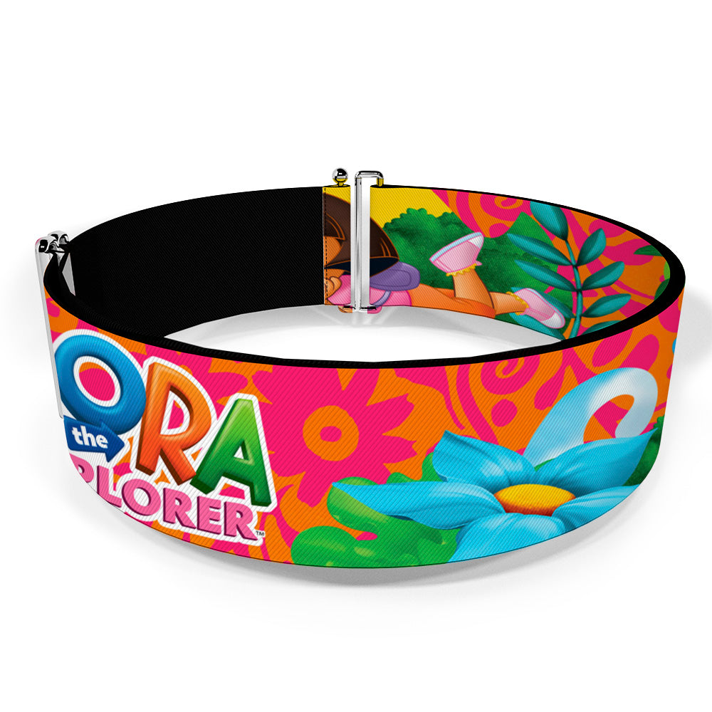 Cinch Waist Belt - DORA THE EXPLORER Dora Poses Floral Collage Orange Pink