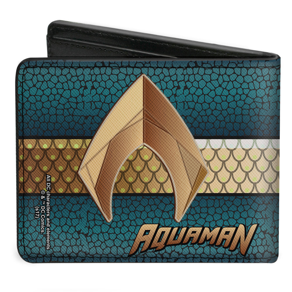 Bi-Fold Wallet - AQUAMAN Icon Scales Stripe Blues Golds