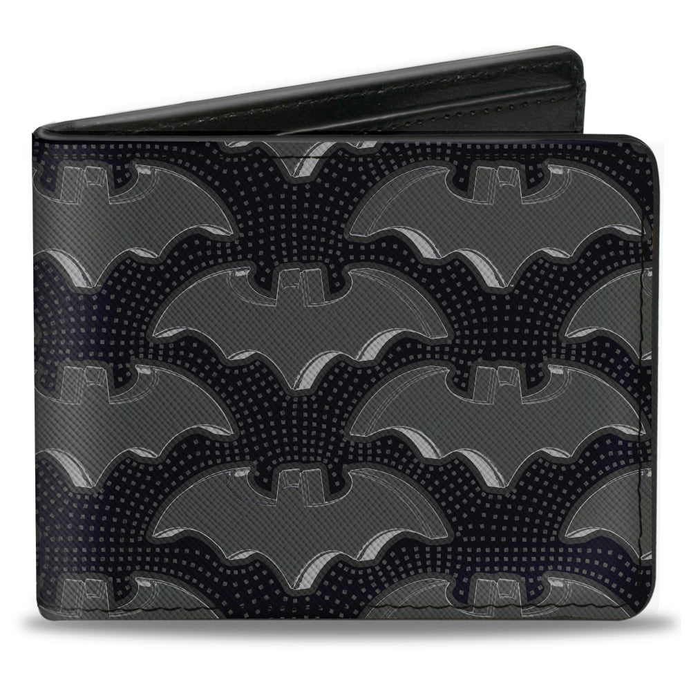 Bi-Fold Wallet - Batman Bat Emblem Turns Dots Black Grays