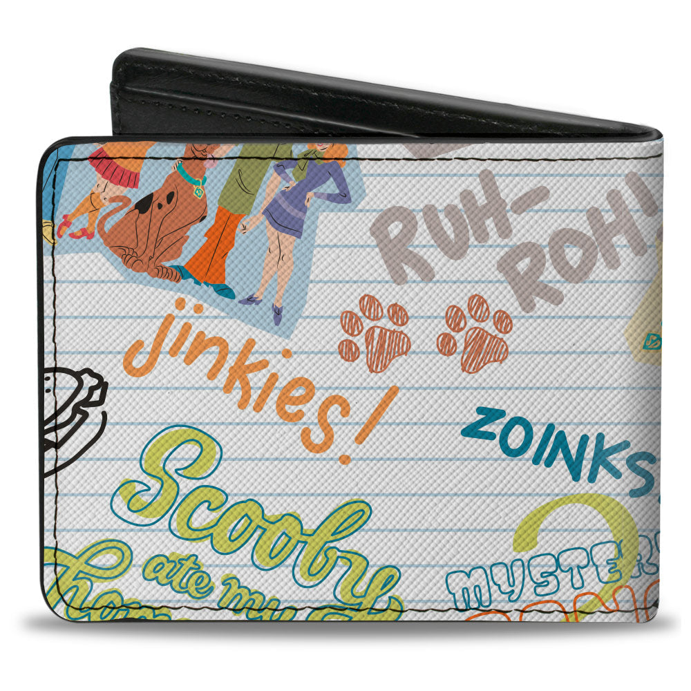 Bi-Fold Wallet - Scooby Doo Notebook Doodles Collage White Multi Color