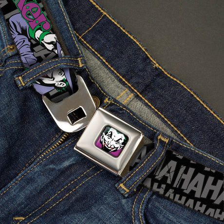 Joker Face Full Color Seatbelt Belt - The Joker Pose/Cards/HAHAHAHA Black/Gray Webbing