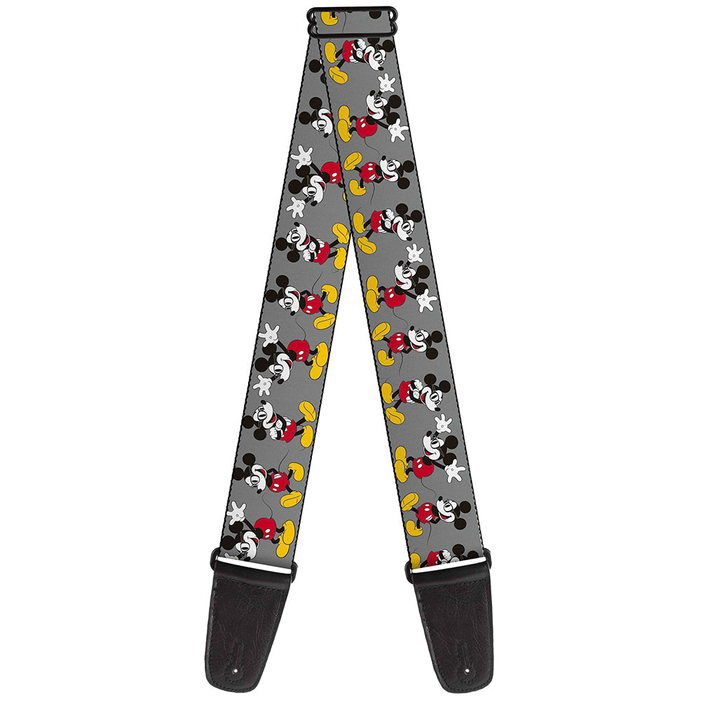 Guitar Strap - Mickey Mouse w Glasses Poses Gray