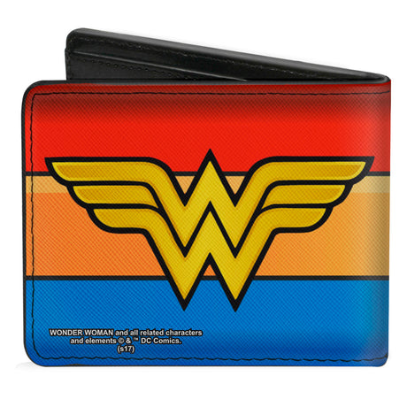 Bi-Fold Wallet - Wonder Woman Logo Stripe Red Yellows Blue