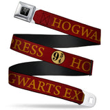 Harry Potter Logo Full Color Black/White Seatbelt Belt - HOGWARTS EXPRESS 9¾ Burgundy/Gold Webbing