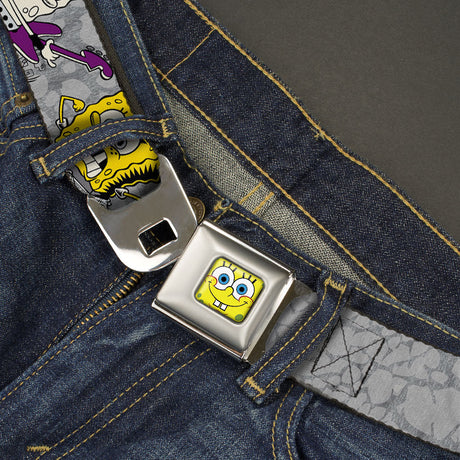 Sponge Bob Face CLOSE-UP Full Color Seatbelt Belt - SpongeBob 3-Poses SPONGEITUDE Grays/Black Webbing