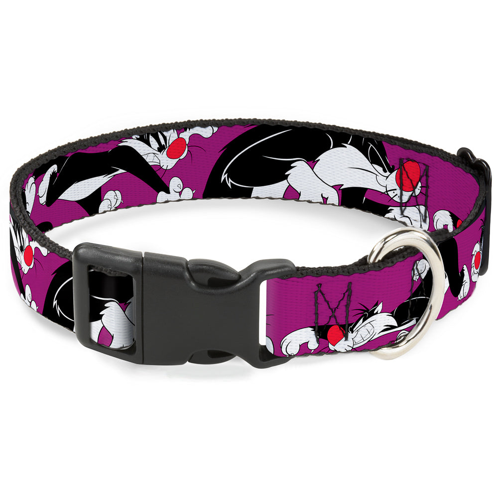 Plastic Clip Collar - Sylvester the Cat Poses Purple