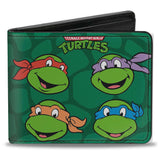 Bi-Fold Wallet - Classic TEENAGE MUTANT NINJA TURTLES Group Faces + Pose Turtle Shell Black Green